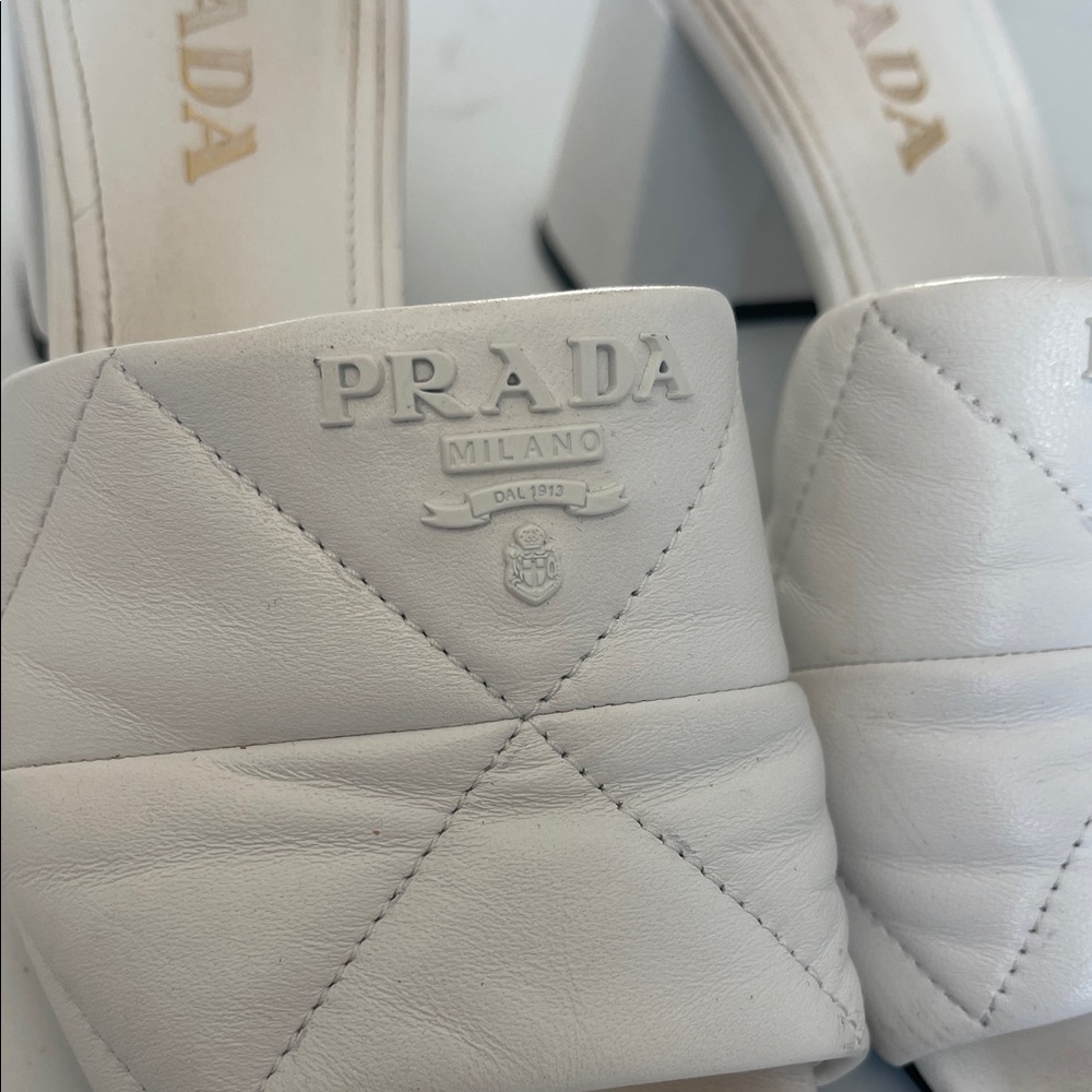 Prada Women's White Quilted Leather Mules - Picture 3 of 5